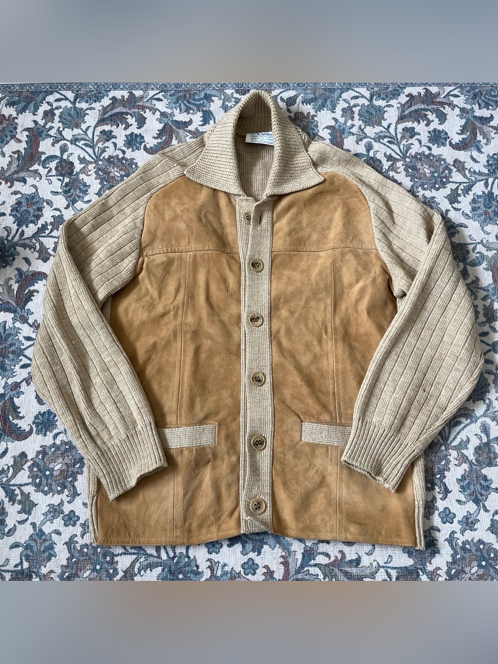 Vintage 1970s suede & wool cardigan/sweater